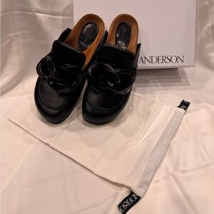 JW ANDERSON Black Loafers with Chain Detail